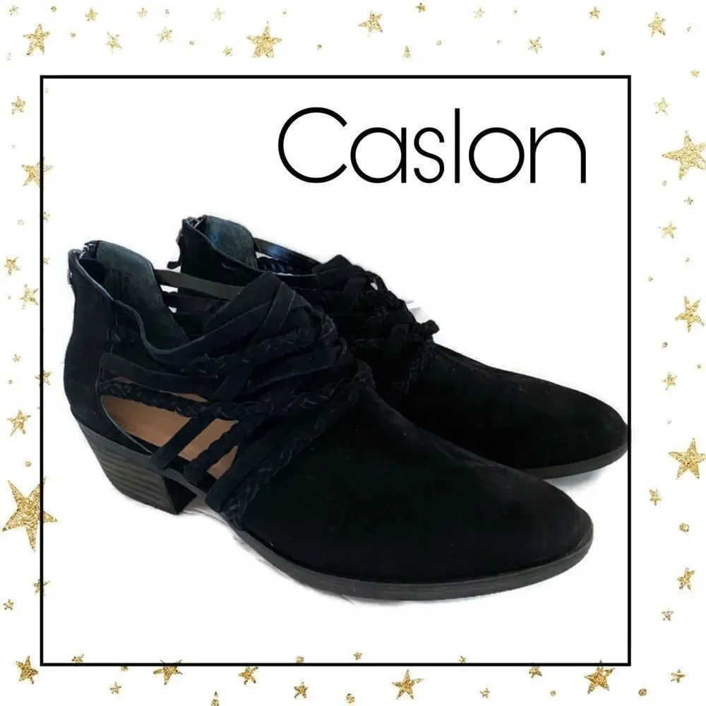 Caslon Black Suede Leather Braided Booties 9 9M